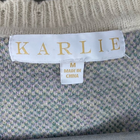 Karlie Purple Green Cream Mixed-Pattern Knit Cardigan - Picture 7 of 10